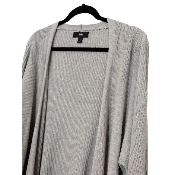 Mossimo Size Large Cardigan Womens Ribbed Open Front Light Gray Long Sleeve Knit - Picture 3 of 9